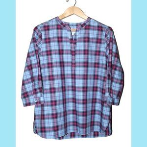 Foxcroft Wrinkle Free Checked Shirt Plaid Women Top Size 14P Pull On Casual